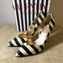 新品 ヴァレンティノガラヴァーニ ストライプ レザー ヒール パンプス 38