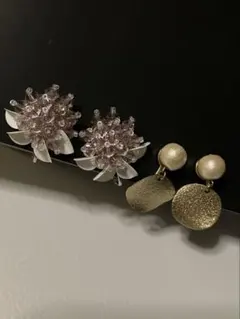 花形ビーズとパールのイヤリングセット