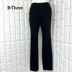 ビースリー カジュアルパンツ ストレート リネン混 ブラック 黒 無地 洗える