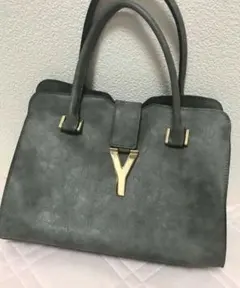 【本革】グレー Y トートバッグ ハンドバッグ