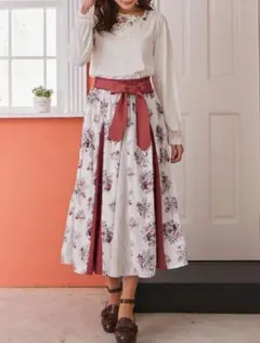 最終値下げ♡axes femme♡ローズ柄切替ロングフレアスカート