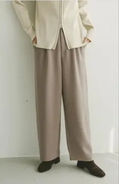 グローバルワーク　イージーケアストレッチワイドパンツ　S ベージュ