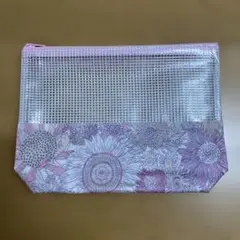 リバティひまわり柄×メッシュポーチ　ハンドメイド