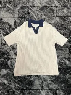 ZARA リブ編み ポロカラー ニットTシャツ Lサイズ