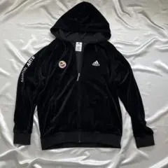 adidas ブラック フード付きジャケット　別珍素材
