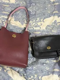 coachバッグセット　レザー トートバッグ バーガンディ/ 黒