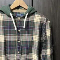 ラルフローレン パーカー付シャツ XL グリーン