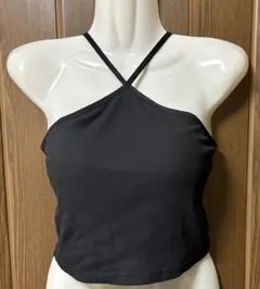 GU ジーユー カップ付 L ブラフィール クロップドキャミ ブラック (1)