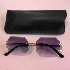 グラデーション紫 八角形サングラス ケース付き