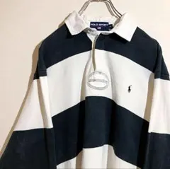 【希少】90s POLO SPORT ポロスポ/太ボーダー ラガーシャツ 白黒