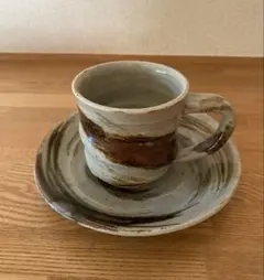 笠間焼　陶器 カップ＆ソーサー 刷毛目 和食器