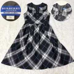 バーバリーブルーレーベル 丸襟 ノバチェック フレアワンピース 36 黒