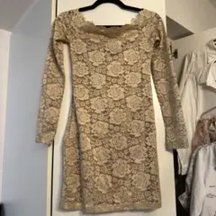 【Dazy】 レース 花柄 タイトミニワンピース　ベージュ