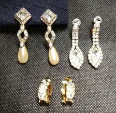 コスチュームジュエリー　輝くイヤリング3点セット