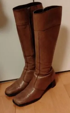 ロングブーツ　ブラウン　24.5　レザーブーツ　茶色　訳あり