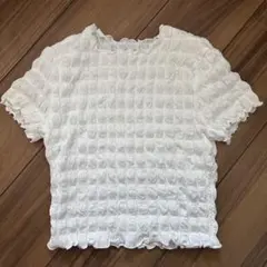 GU　ジーユー　 半袖シャツ　フリル　ホワイト　s