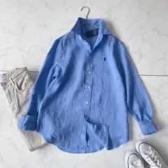 【新品】ポロラルフローレン リネン100% 麻 長袖シャツ ブラウス ブルー