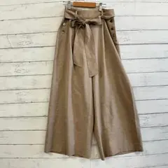 シップス リネン風 ベルテッド ワイドパンツ サイドボタン ベージュ 36 S