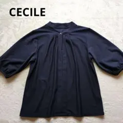 【美品】cecile セシール 半袖 ブラウス ネイビー S とろみ素材のサムネイル
