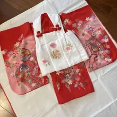 七五三3歳正絹一つ身着物と正絹総絞り手縫いの被布（サーモンオレンジ