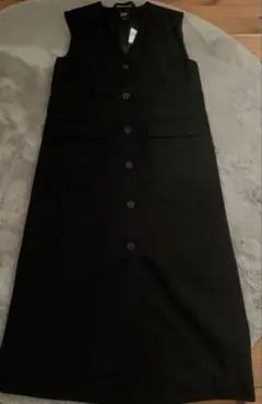 ✨新品タグ付【GAP ロングベスト ノースリーブ ワンピース ジレ】黒S半額以下