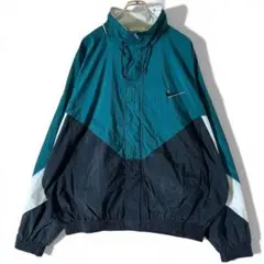 90s NIKE ナイロンジャケット スウッシュ 刺繍 XL 緑 vintage