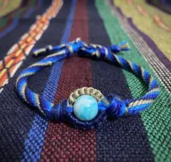 ハンドメイドビーズミサンガブレスレット(ブルー系)※訳アリ商品