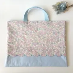 レッスンバッグ　〈スカラップお花リボンブルー〉のサムネイル