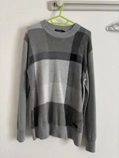 ブラックレーベル　グレー チェック柄 ニットセーター　メンズ　M S