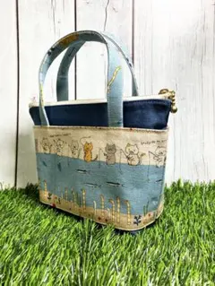 ハンドメイド　ミニミニトートバッグ　猫ちゃん魚釣り
