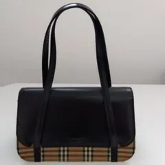 Burberry ハンドバッグ ブラック/ベージュ チェック柄　幅23cm