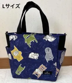 サイドポケット付きトートバッグねこ柄HAyU fabric Lサイズハンドメイド