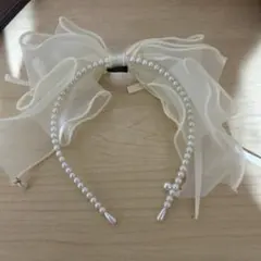 カチューシャ3点セット　パール　リボン　バレエコア