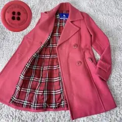 【希少カラー】バーバリーブルーレーベル 赤チェックライナー ピーコート ピンク