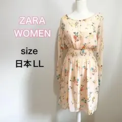 【美品】サイズLL ZARA WOMAN シフォン生地 花柄 ロングワンピース