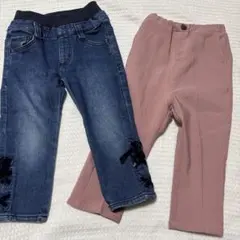 デニムブルーリボン付きパンツとピンクスリムフィットパンツセット❤️ 2つセット