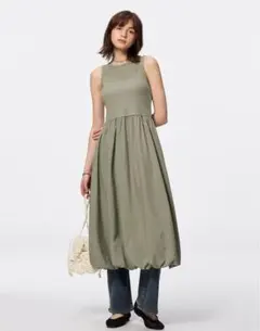 GU バブルヘムワンピース　Lサイズ オリーブ
