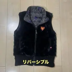 FILA リバーシブル　黒ファーベスト＆グレー星柄　Lサイズ