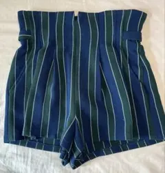 美品・COCODEALストライプ柄ショートパンツハイウエスト ネイビー グリーンのサムネイル