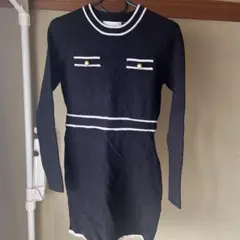 【ミシェルマカロン】ニット系ミニワンピース 黒 フリーサイズ