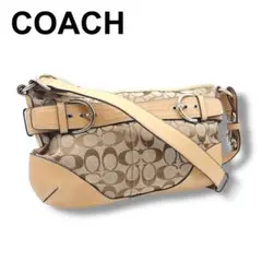 COACH コーチ キャンバス×レザー シグネチャー ショルダーバッグ ベージュ