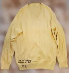 ユニクロ XL Vネック ニットセーター イエロー 綿 ゆったりサイズ