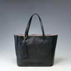 2241* ランバンオンブルー トートバッグ レザー パンチング タッセル 黒のサムネイル