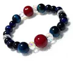 大玉レッド珊瑚12㎜玉　グリーンタイガーアイ　パワーストーンブレスレット