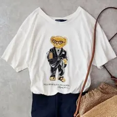 美品 ポロラルフローレン 刺繍 スーツ ポロベア 上質 コットン Tシャツ 白