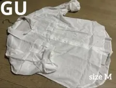 美品✨GU 白 テンセルコットンリネンシャツ ロールアップ袖 長袖 M