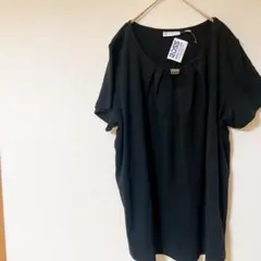 24時間以内発送　Rafaella 黒 半袖Tシャツ胸元アクセサリー付　1-37