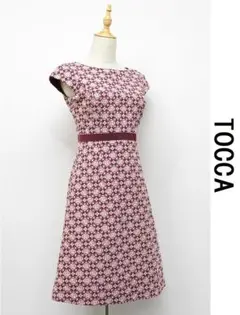 Q403/美品 TOCCA ひざ丈ワンピース ドレス 総柄 花柄 刺繍 0 春秋