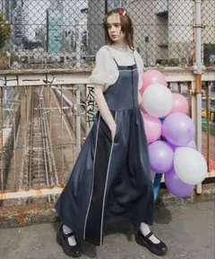 【forksy.】ハーフジップ配色トラックジャージキャミワンピース ネイビー