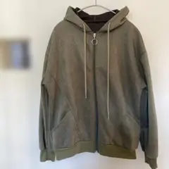 レディース　パーカー　スウェード風　オリーブグリーン フルジッパーパーカー